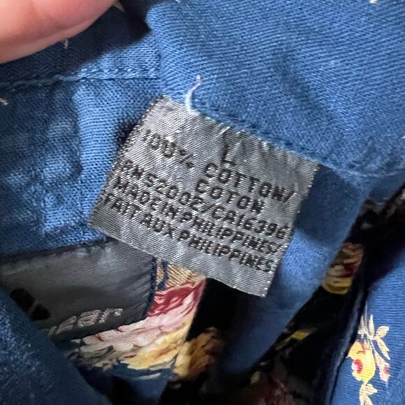 LIZ Wear Navy Blue Floral Blouse with Tie Belt Long Sleeve Top - Picture 6 of 8